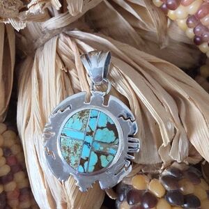 NWOT Native American Navajo Rare #8 Mine Turqouise & Sterling Pendant 🩵🎁🤎